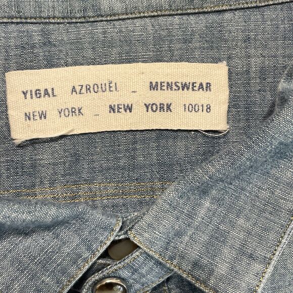 Yigal Azrouel New York Menswear Denim Jean Pearl Snap Shirt USA Mid Wash XL Men - Picture 4 of 9